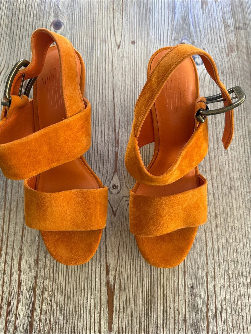 Charlotte Stone Women’s Suede Platform Sandals in Orange
